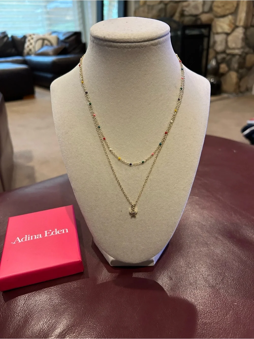Adina Eden Gold Plated Star Pendant Layered Necklace with Multicolor Beads